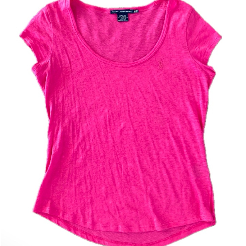 RALPH LAUREN SPORT Scoop Neck Short Sleeve Top Size M Pink